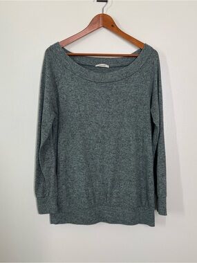 Cherish Heathered Grey-Green Crew Sweater Size Large Comfy and has stretch